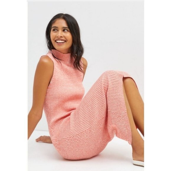 Anthropologie Midi Dress | Light Coral Pink | Mock neck - Picture 1 of 5